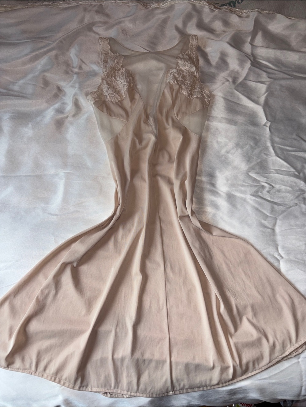 Vintage Blanche by Ralph Montenero Champagne Satin Lace Slip Dress S